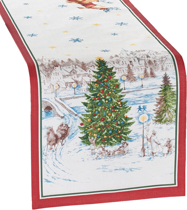 Elrene Home Fashions Santa Snowy Sleighride Holiday Fabric Table/Console Runner, 13 Inches
