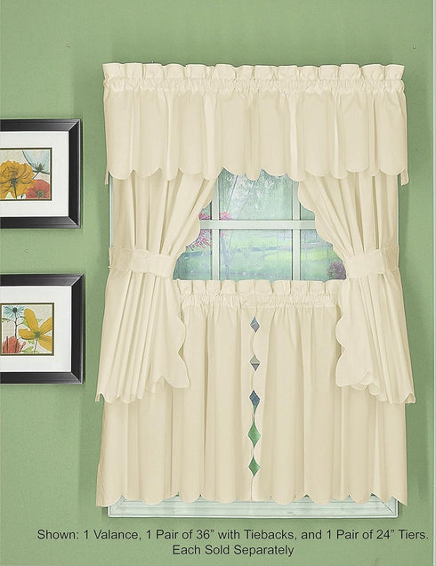 Today's Curtain Orleans Scallop Curtain, Ecru 30" Tier Pair and Tieback, 60" W x 30" L