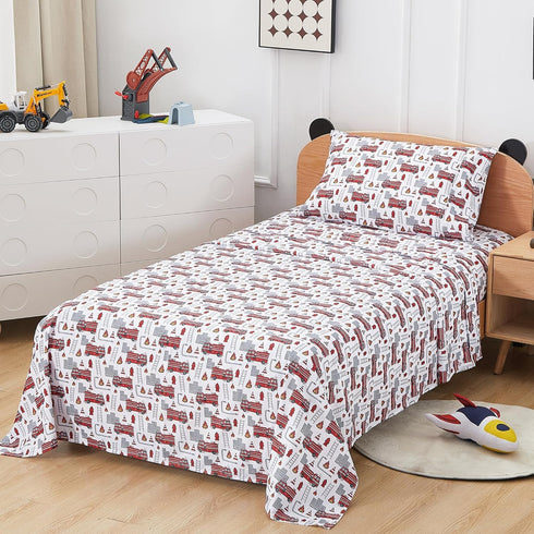 Set, 3 Softan Kids Bed Sheet Boys Twin Size Sheets, Microfiber Kids Fitted Sheet and Pillowcase, Breathable and Silky