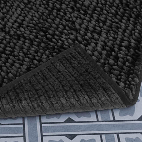 Laura Ashley Butter Chenille Bath Rug, Absorbent Shaggy Bathroom Mat, Non Slip Plush Carpet (20" x 34") Black