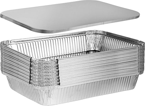 PLASTICPRO Disposable 4 LB Aluminum Takeout Tin Foil Baking Pans, 12'' X 8'' X 2'' Inch with Cardboard Lids