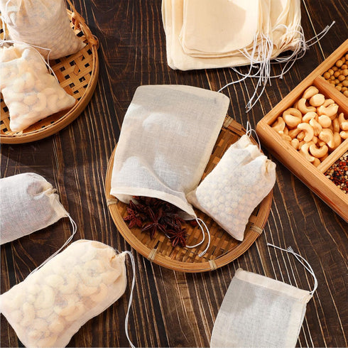 24 Pieces Reusable Spice Bags for Cooking, Cheesecloth Bags for Straining, Empty Tea Bags, Drawstring Muslin Bags (3 x