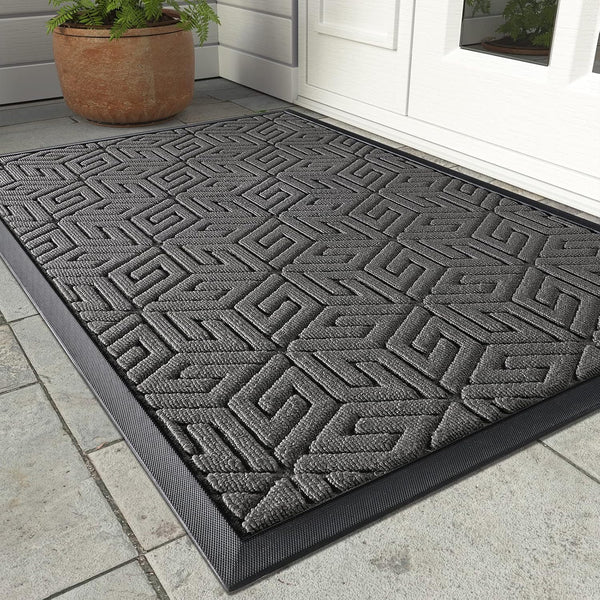 Yimobra Gray Front Door Mat - Indoor Outdoor Doormat, Heavy Duty Non-Slip Dirt Trapping Mats, 17x29.5 Inch