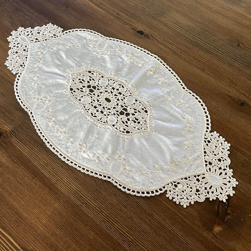 Mausouca Scarf,21 14inch Retro French Oval Doilies, Elegant Velvet Table mats, Coffee Table Tablecloth, Embroidered