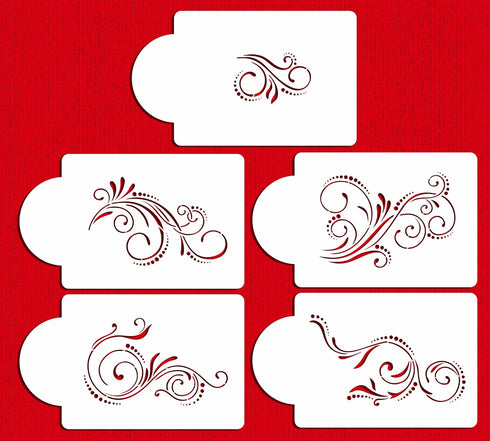 Designer Stencils C480 Five Scroll Cake Stencil Set, Beige/Semi-Transparent