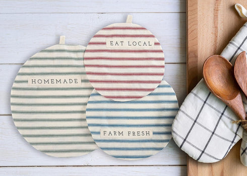 DEMDACO Homemade Striped Cotton Linen Fabric Plate Serving Dish Covers, Set of 3, 11 x 11