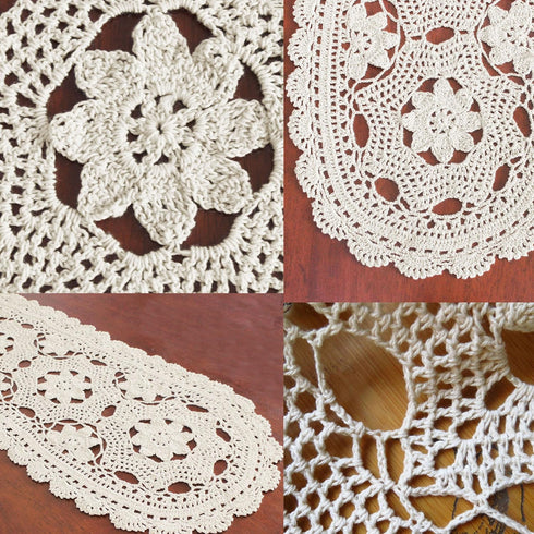 KEPSWET Cotton Floral Oval Handmade Crochet Lace Table Runner, Beige (12x60 inch)