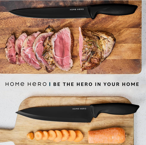 Home Hero 11 Pcs Kitchen Knife Set - High Carbon Stainless Steel Knife Block Set with Sharpener and Ergonomic Handles