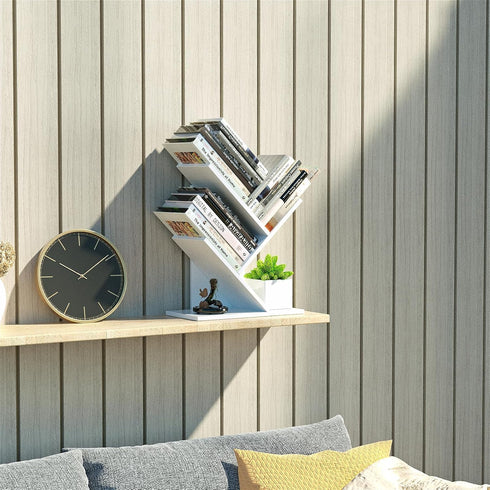 R RUISHENG 3 Tier Small Tree Bookshelf Storage Organizer Shelves Floor Standing Bookcase Desk Wood Storage Rack