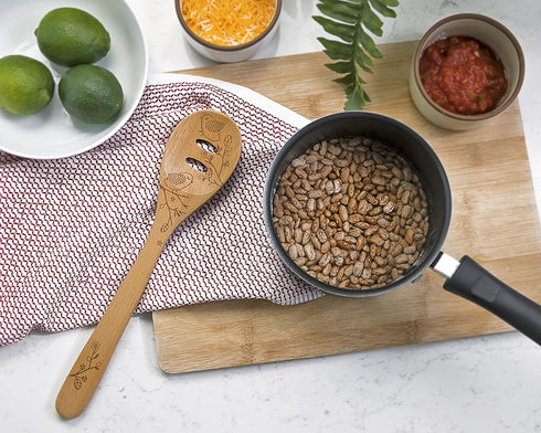 Talisman Designs Laser Etched Beechwood Slotted Cooking Spoons, Decorative Wooden Utensils