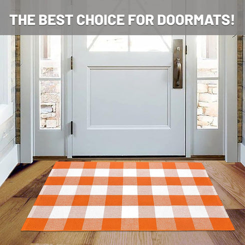 IOHOUZE Cotton Buffalo Plaid Check Rug, 27.5 x 43 Inches, Washable Woven Outdoor Indoor Welcome Mat
