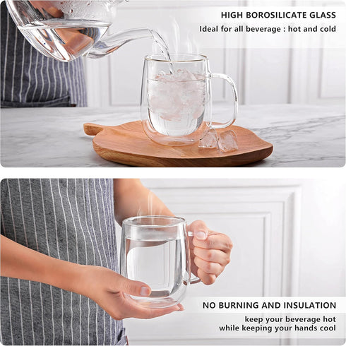15.2oz,Clear Beverages,set 4 CNGLASS Large Double Wall Glass Coffee Mug Insulated Glass Espresso Cup with Big