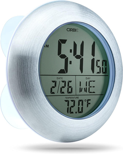 Extra Large Shower Clock with Suction Cups, Water Resistant Clock for Bathroom, Date and Temperature Display