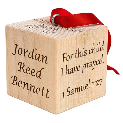 Palmetto Wood Shop Baby’s First Christmas Ornament - Laser Engraved Baby Block, Personalized Christmas Gift, Solid Wood