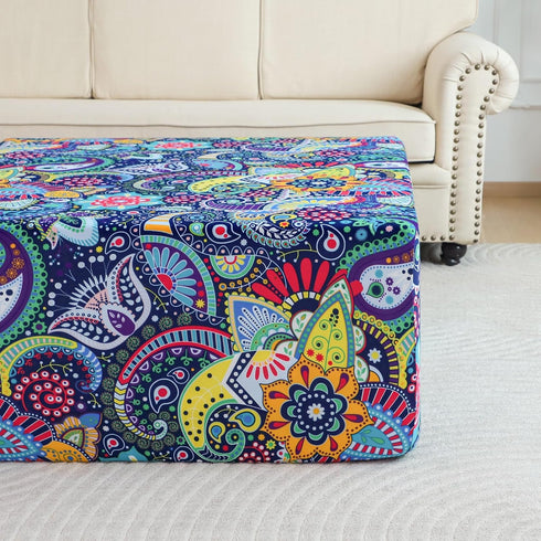 20"-22" Stretch Ottoman Cover Rectangular Waterproof Medium Printed Boho Footstool Cover Fit Width Foot Stool Ottoman