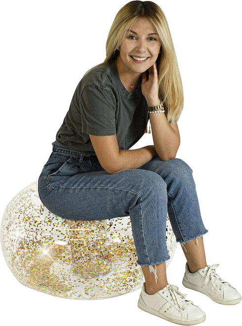 Air Candy Inflatable Ottoman BloChair Filled with Gold Glitter Perfect Inflatable Furniture for Kids