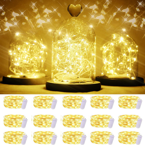 SmilingTown 15 Packs 20 LED Fairy Lights Battery Operated - 6.6FT Silver