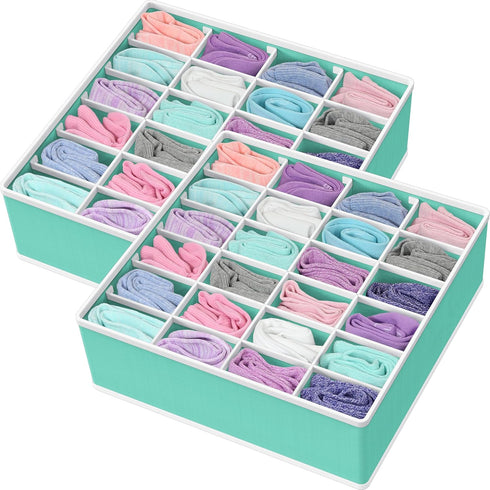 Simple Houseware 2 Pack Closet Sock Organizer - 24 Cell Drawer Divider, Turquoise