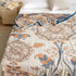 MEJU 100% 4 60 80 Round Flower Branch Boho Mandala Muslin All Season Throw Blanket for Bed Sofa Couch, Combed Cotton