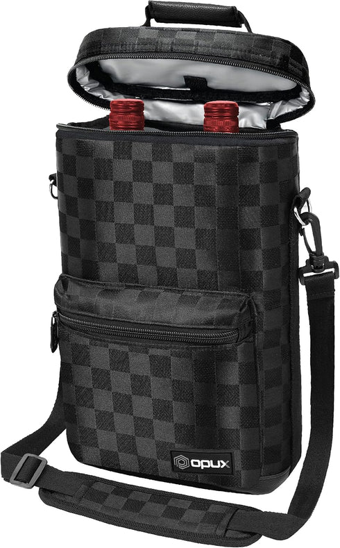 opux 2 Bottle Wine Tote Carrier, Insulated Leakproof Cooler Bag for Travel, Picnic, Black