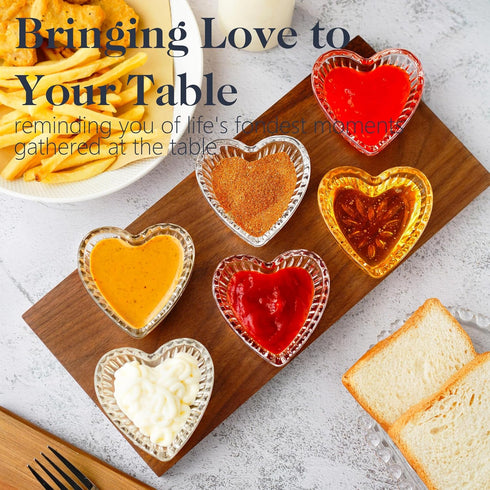 Set of 6 Stackable 2oz Glass Prep Bowls, Mini Heart-shaped Glass Dip Bowls for Kitchen, Microwave & Dishwasher Safe