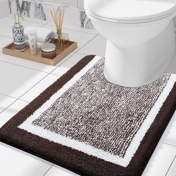 OLANLY Luxury Toilet Rugs U-Shaped, 24x20 Extra Soft Absorbent Microfiber Bathroom Rugs, Non-Slip Plush Bath Mat