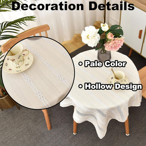 Limalred 24x24 Inch Rustic Striped Embroidery Small Square Tablecloth, Openwork Heavy Weight Linen Wrinkle Resistant