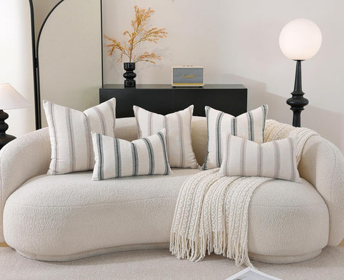 12x20 Set 2, Cethom Boho Throw Pillow Covers of Taupe Striped Decorative Pillow Cases for Couch Chair Bed, Textured