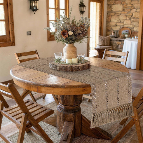 36 Inches yuboo Boho Short Table Runner Long, Spring Macrame Dresser Scarf with Tassels, Farmhouse Small Table Cover