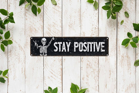 FWBOYSV 4x16in Stay Positive Metal Wall Sign Boho Inspirational Plaque for Bedroom Office Living Room Nursery Home