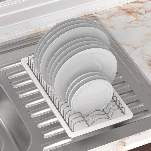 Simple Houseware Chrome Stainless Steel Plate Drying Rack with Drainboard