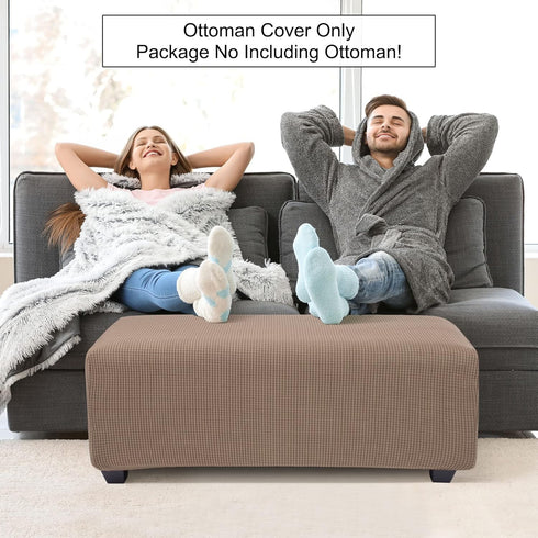 PiccoCasa High Stretch Ottoman Cover with Elastic Bottom, Soft Slipcover Jacquard Fabric Small Checks Rectangle Storage