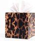 S Forever Home Decor PU Leather Cube Tissue Box Holder, Square Tissue Box Cover, Leopard