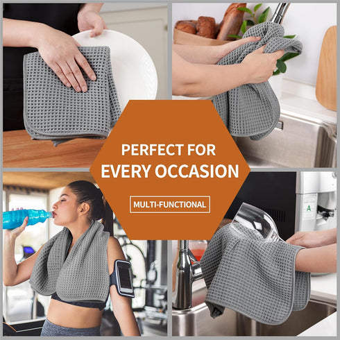 MICROFI 4 430 ber Waffle Hand Towels, Pieces, Soft, Absorbent, Fast Drying, Lint Free GSM (Gray)