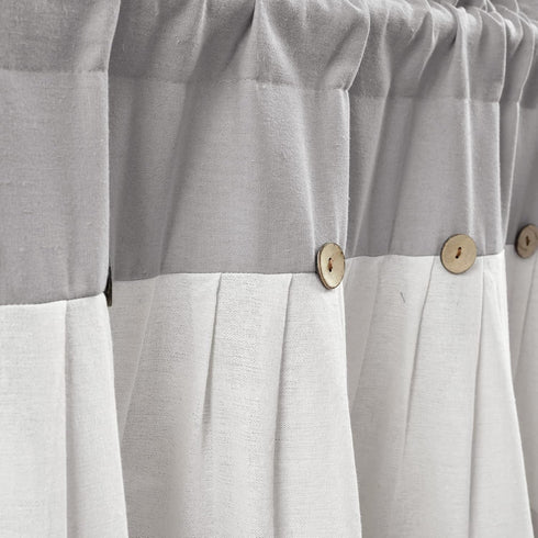 Lush Decor Linen Button Farmhouse Valance - 52" W x 18" L, Gray & White, Rustic Kitchen Curtains with Coconut Husk