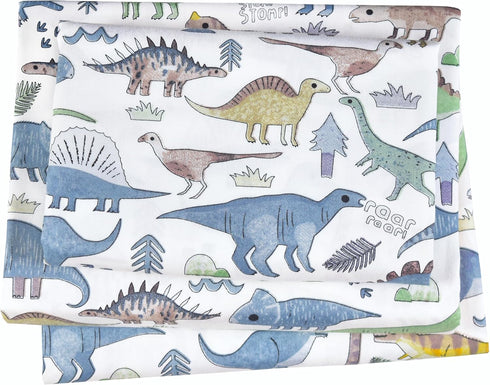 J-pinno Dinosaur World Blue Green Gray Cute Twin 100% Cotton 3 Pieces Sheet