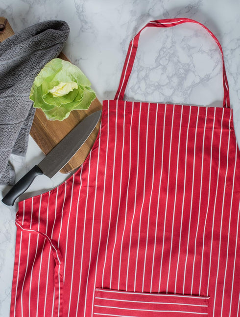 DII Chef Stripe Kitchen Apron - Professional and Commercial Grade, Tango Red