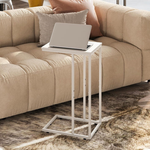 WLIVE Side Table, C Shaped End Table for Couch, Sofa and Bed, Large Desktop C Table for Living Room, Bedroom, Creamy
