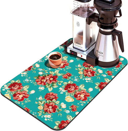 Coffee Bar Mat Accessories for Countertop Pioneer Flower Absorbent Hide Stain Rubber Backed Dish Drying Mats for Kitchen Counter Draining Pad Decor Gift Fit Under Coffee Maker (20x12in)