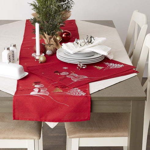 DII Christmas Kitchen Embroidered Table Décor Collection, Snowman Placemat Set, 13x19, Red, 4 Piece