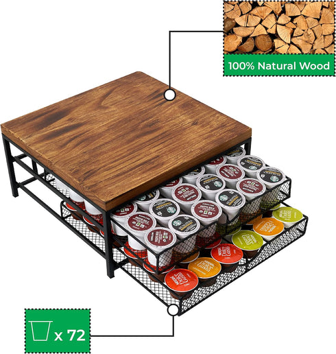 NHZ Coffee Pod Drawer Holder for K Cup, 2-Tier Organizer, No Assembly Required, K Cup Holder with 72 Capacity