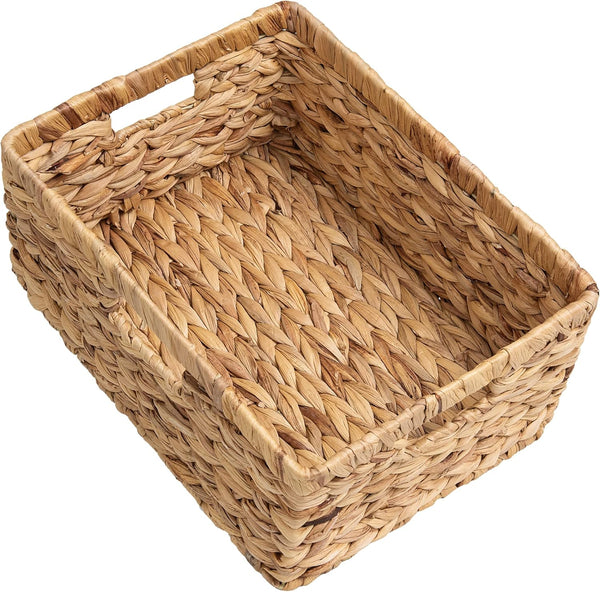 Water Hyacinth Storage Basket with Built-in Handles, StorageWorks Large Rectangular Wicker Basket, 1 Pack