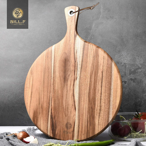 BILL.F Acacia Wood Pizza Peel, 10" Cutting Board, Cheese Paddle Board, 14x10x0.5 Inch