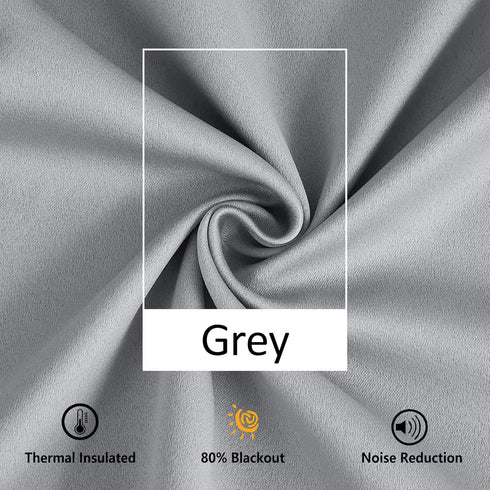 Treatmentex Pom-Pom Grey Blackout Curtains, 45 inches Short Window Curtain Panel Set for Kids, Laundry Basement Drapes,