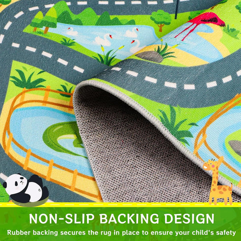 DINSUMRUG Cars,59"X39.4" Car Rugs for Kids Toy Animal Road Rug for Kids,Non Slip Zoo Road Map Cars Track Mat,Washable