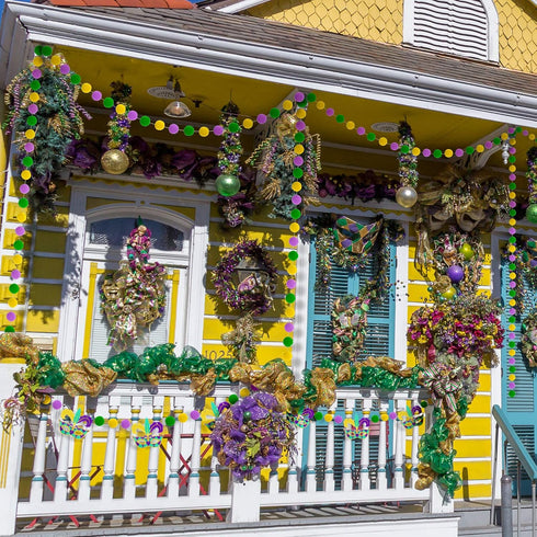 3 Pieces Pom Pom Garlands, Mardi Gras Decorations with Gold Purple Green Felt Ball Banners for Birthday Party