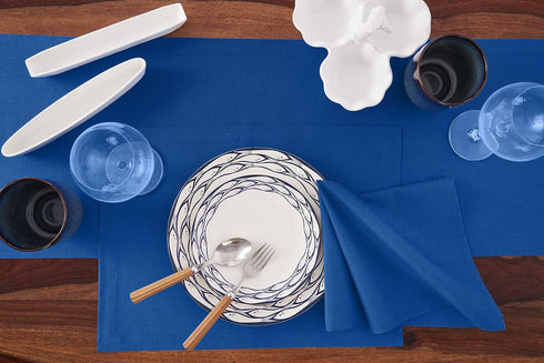 Solino Home Cotton Linen Placemats Set of 4, Blue 14 x 19 Inch Machine Washable Table Mats