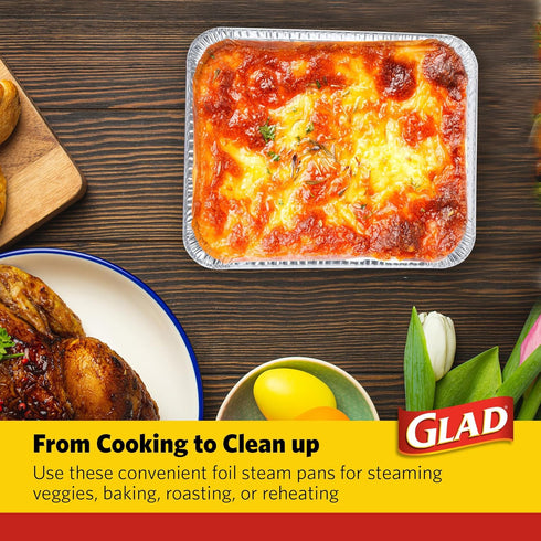 Glad Disposable Aluminum All Purpose Pans, Red, White & Blue Stars, 3ct with Lids, 12.5” x 10.2”