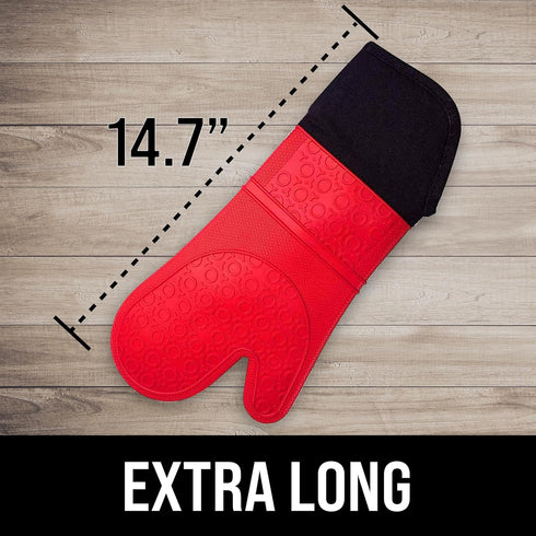HOMWE Extra Long Professional Silicone Oven Mitt, Heat Resistant, Red, 1 Pair, 14.7 Inch