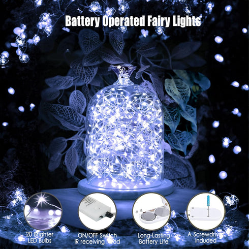 6 Pack Battery Operated Fairy Lights - Mini String Lights with Timer, 2 Remote, 20LED Cool White, Waterproof